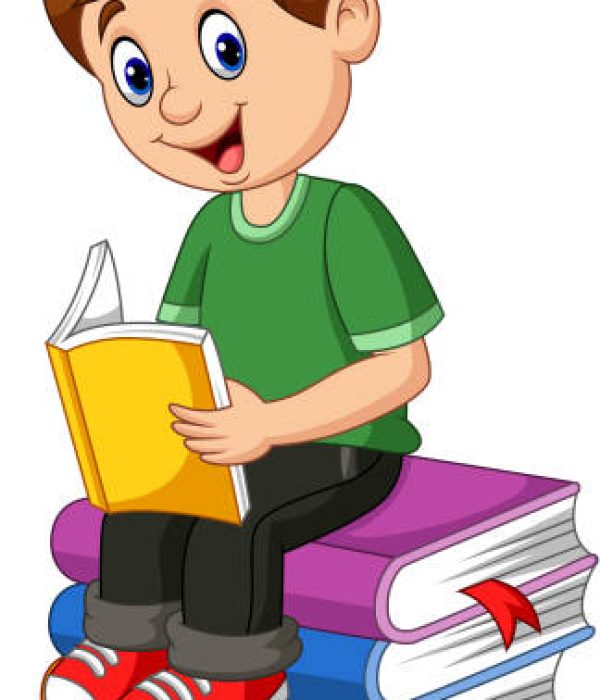 Vector illustration of Cartoon Little boy reading book
